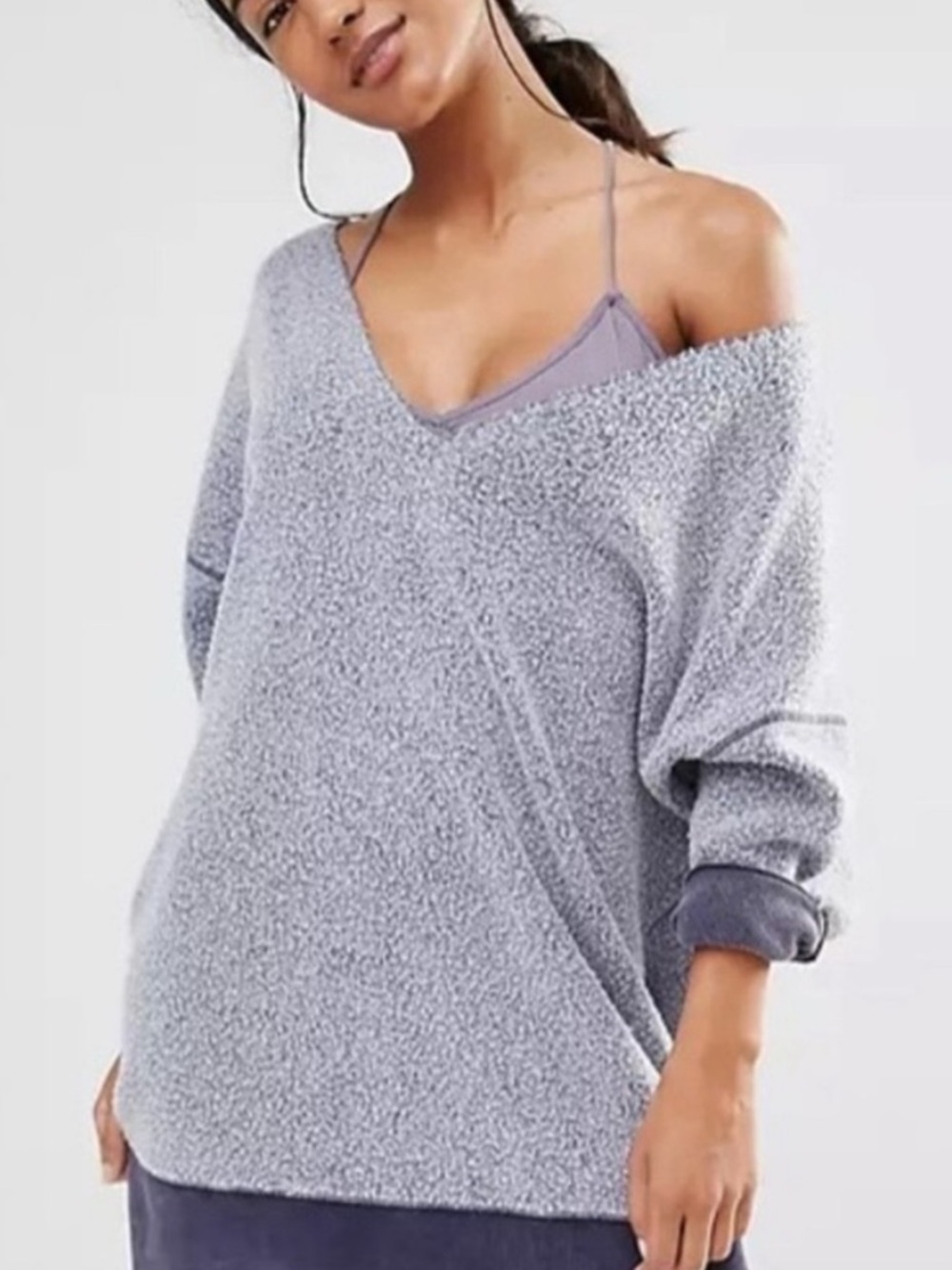 Intimately‎ Free People Gray Inside Out V-Neck Pullover Sweater XS